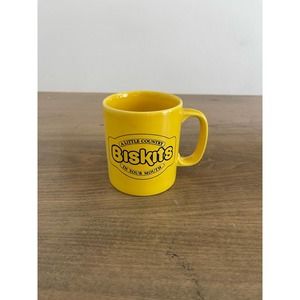 Vtg Kiln Craft Staffordshire England Biskits Coffee Mug Yellow Advertising